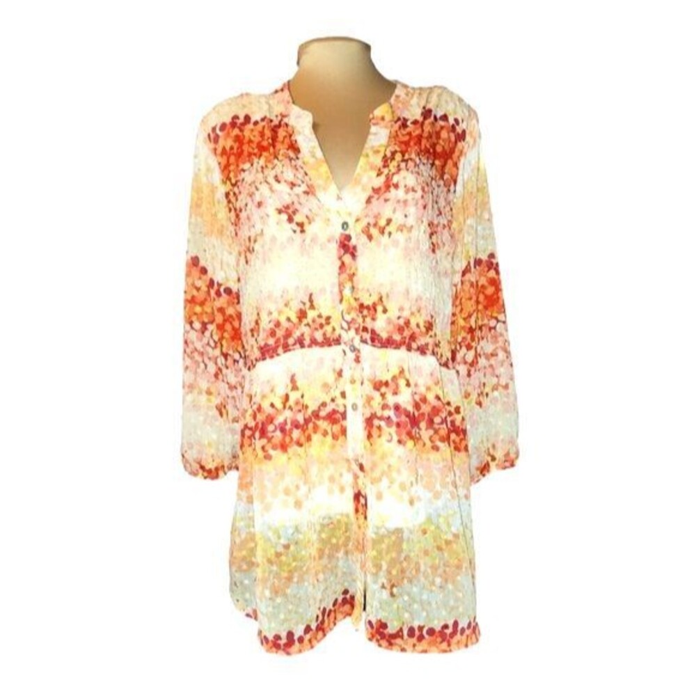 Hope Springs Orange Sunset Clip Dot‎ Sheer Top & Cream Cami Blouse Plus Size 2XL